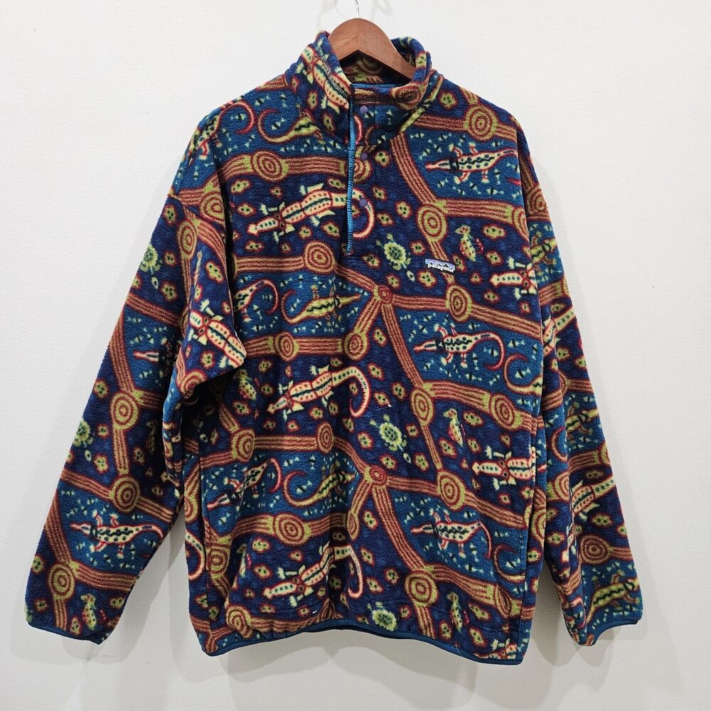 Vintage Patagonia Synchilla Snap T Crocodile Bluegrass Fleece XL 90s Made in USA